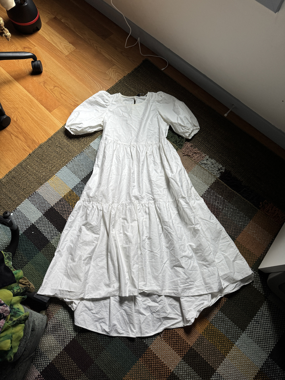 Zara White Puff Sleeve Midi Dress Sz S